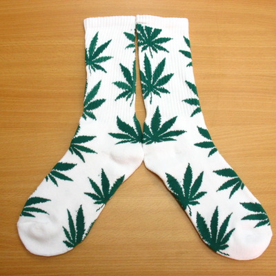 Harajuku weed marijuana crew socks white/green color
