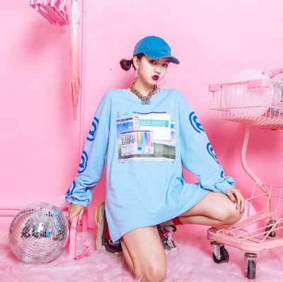 Vaporwave Windows Printed Oversized Sweatshirt