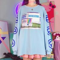 Vaporwave Windows Printed Oversized Sweatshirt - Thumbnail 1