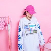 Vaporwave Windows Printed Oversized Sweatshirt - Thumbnail 3