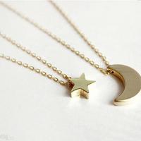 Free Shipping-MOON AND STAR DOUBLE CHAINS NECKLACE - Thumbnail 2