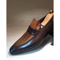 Hand Panted Brown Shoes, Men's Slip On Leather Shoes - Thumbnail 1