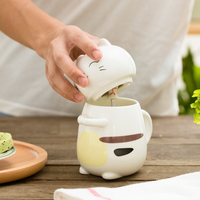 Harajuku cute ceramic cup with lid spoon   large coffee Couple mug  - Thumbnail 4