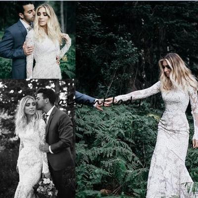 Dramatic rustic mermaid wedding dresses 2019 full lace vintage long sleeve trumpet bohemian country western bridal wedding gown