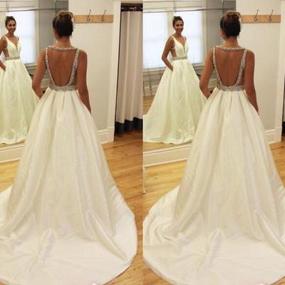 Latest a-line wedding dresses backless satin beaded bridal wedding gowns hochzeitskleid robe de mariee