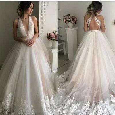 Sexy deep v neck bohemia beach wedding dresses with lace appliques tulle backless backless wedding bridal gowns custom 