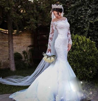  Long Sleeves Lace Mermaid Wedding Dresses Detachable Skirt Sexy Lace Appliques Slim African Plus Size Country Bridal Gown Church