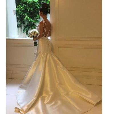 Amazing satin mermaid wedding dresses 2019 summer sexy backless beach bridal gowns sweep train wedding vestidos custom made color and size