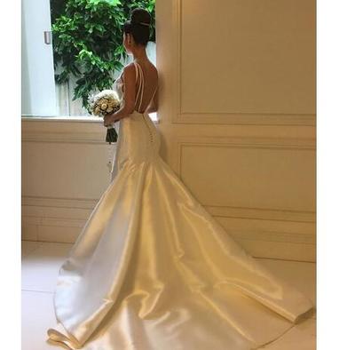 Amazing Satin Mermaid Wedding Dresses 2019 Summer Sexy Backless Beach Bridal Gowns Sweep Train Wedding Vestidos Custom Made Color And Size