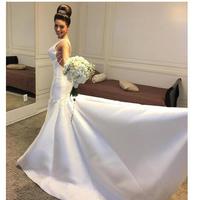 Amazing Satin Mermaid Wedding Dresses 2019 Summer Sexy Backless Beach Bridal Gowns Sweep Train Wedding Vestidos Custom Made Color And Size - Thumbnail 2