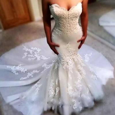 Sexy slim lace appliques mermaid wedding dresses lace up back long bridal gowns customized vestidos de marriage cheap plus size