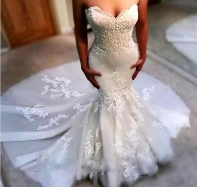 Sexy Slim Lace Appliques Mermaid Wedding Dresses Lace Up Back Long Bridal Gowns Customized Vestidos De Marriage Cheap Plus Size