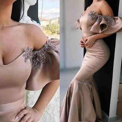 Cacading ruffles sleeves prom dresses sweetheart mermaid satin long evening gowns custom made off shoulder beaded party dress - Thumbnail 5