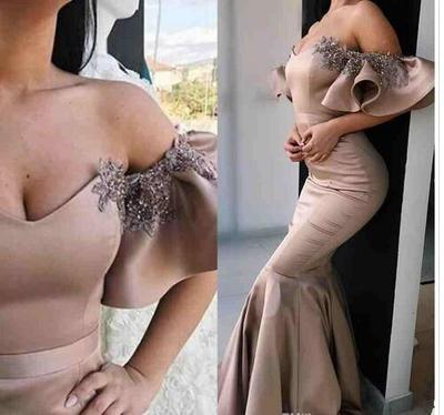 Cacading Ruffles Sleeves Prom Dresses Sweetheart Mermaid Satin Long Evening Gowns Custom Made Off SHoulder Beaded Party Dress