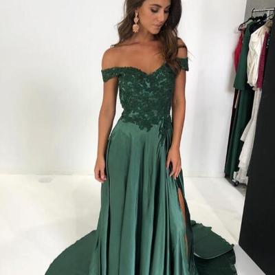 Dark green prom dresses long cheap off the shoulder lace appliques spandex formal evening gowns sweet 16 party ball dress - Thumbnail 5