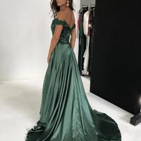 Dark Green Prom Dresses Long Cheap Off the Shoulder Lace Appliques Spandex Formal Evening Gowns Sweet 16 Party Ball Dress - Thumbnail 1