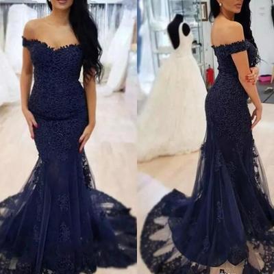 Off shoulder lace appliques mermaid prom dresses modest 2019 slim evening party gowns ladies cheap vestidos de soiree special occasion gown - Thumbnail 5