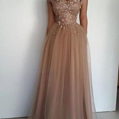 New off shoulder prom dresses appliques pearls floor length tulle formal evening occasion dresses party gown custom made  - Thumbnail 5