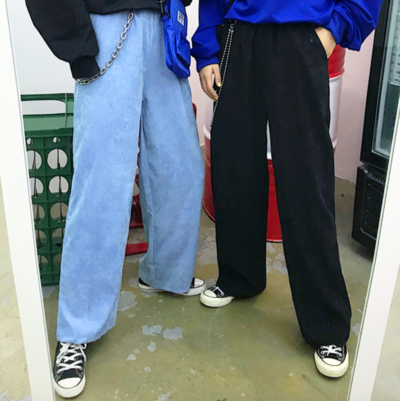 Free Shipping-SOFT GRUNGE CORDUROY WIDE LEG PANTS