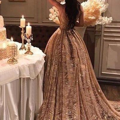 Chic gold prom dress vintage unique long prom dress - Thumbnail 5