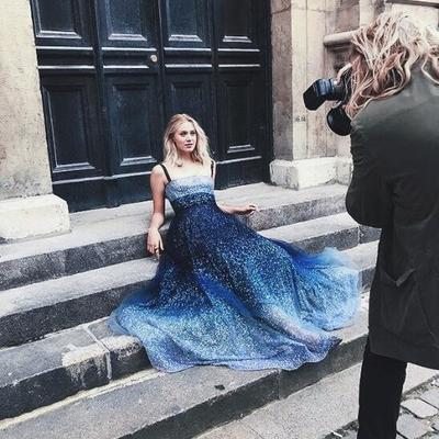 Chic ombre prom dress sequins simple long cheap prom dress - Thumbnail 5