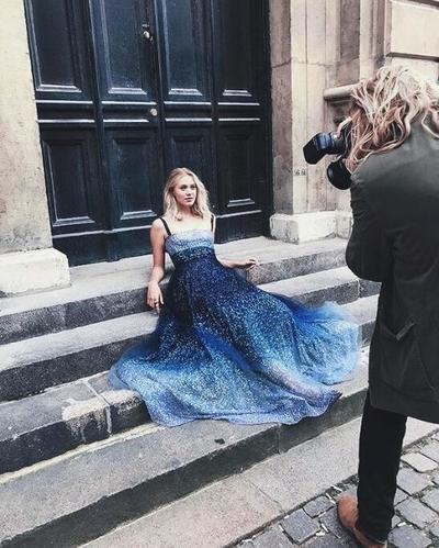 Chic Ombre Prom Dress Sequins Simple Long Cheap Prom Dress