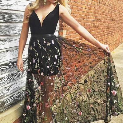 Black prom dress flower cheap party summer prom dress - Thumbnail 4