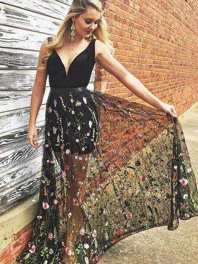 Black Prom Dress Flower Cheap Party Summer Prom Dress
