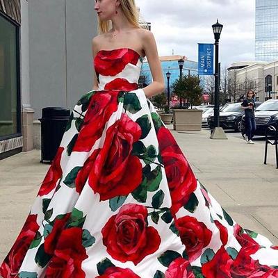 Floral red prom dress beautiful cheap long prom dress - Thumbnail 5