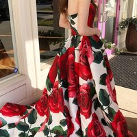 Floral Red Prom Dress Beautiful Cheap Long Prom Dress - Thumbnail 1