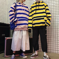 90s Color Block Striped Hoodie Sweatshirt - Thumbnail 1