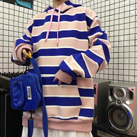 90s Color Block Striped Hoodie Sweatshirt - Thumbnail 2