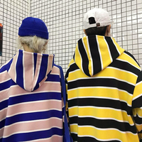 90s Color Block Striped Hoodie Sweatshirt - Thumbnail 3