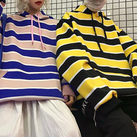 90s Color Block Striped Hoodie Sweatshirt - Thumbnail 4