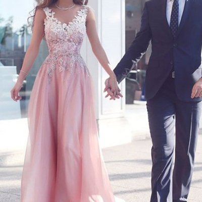 Elegant appliques sleeveless pink floor-length a-line prom dresses/evening gown - Thumbnail 5