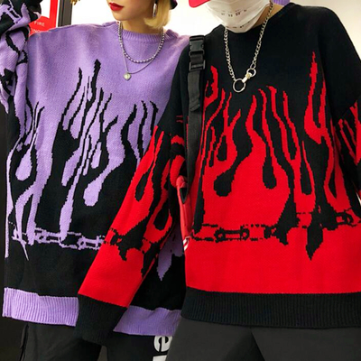 Purple/red cyber punk flame jumper sweater