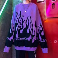 Purple/Red Cyber Punk Flame Jumper Sweater - Thumbnail 2
