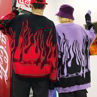 Purple/Red Cyber Punk Flame Jumper Sweater - Thumbnail 4