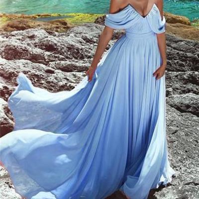 Sexy off the shoulder chiffon prom long dresses - Thumbnail 5