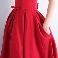 Simple Scoop Neck Bowknot Pockets Tea-Length Prom Dress - Thumbnail 2