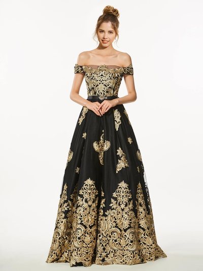 A-Line Off-the-Shoulder Appliques Beading Prom Dress