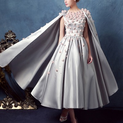 Flowers pearls tea-length prom dress - Thumbnail 5