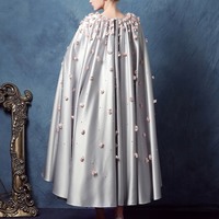 Flowers Pearls Tea-Length Prom Dress - Thumbnail 1