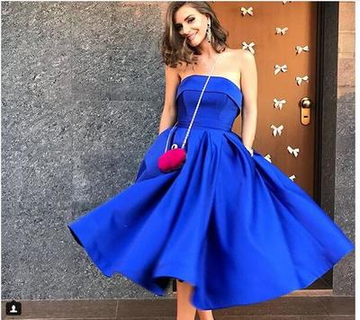 Royal Blue Satin Prom Dresses Strapless Short Homecoming Party Gowns