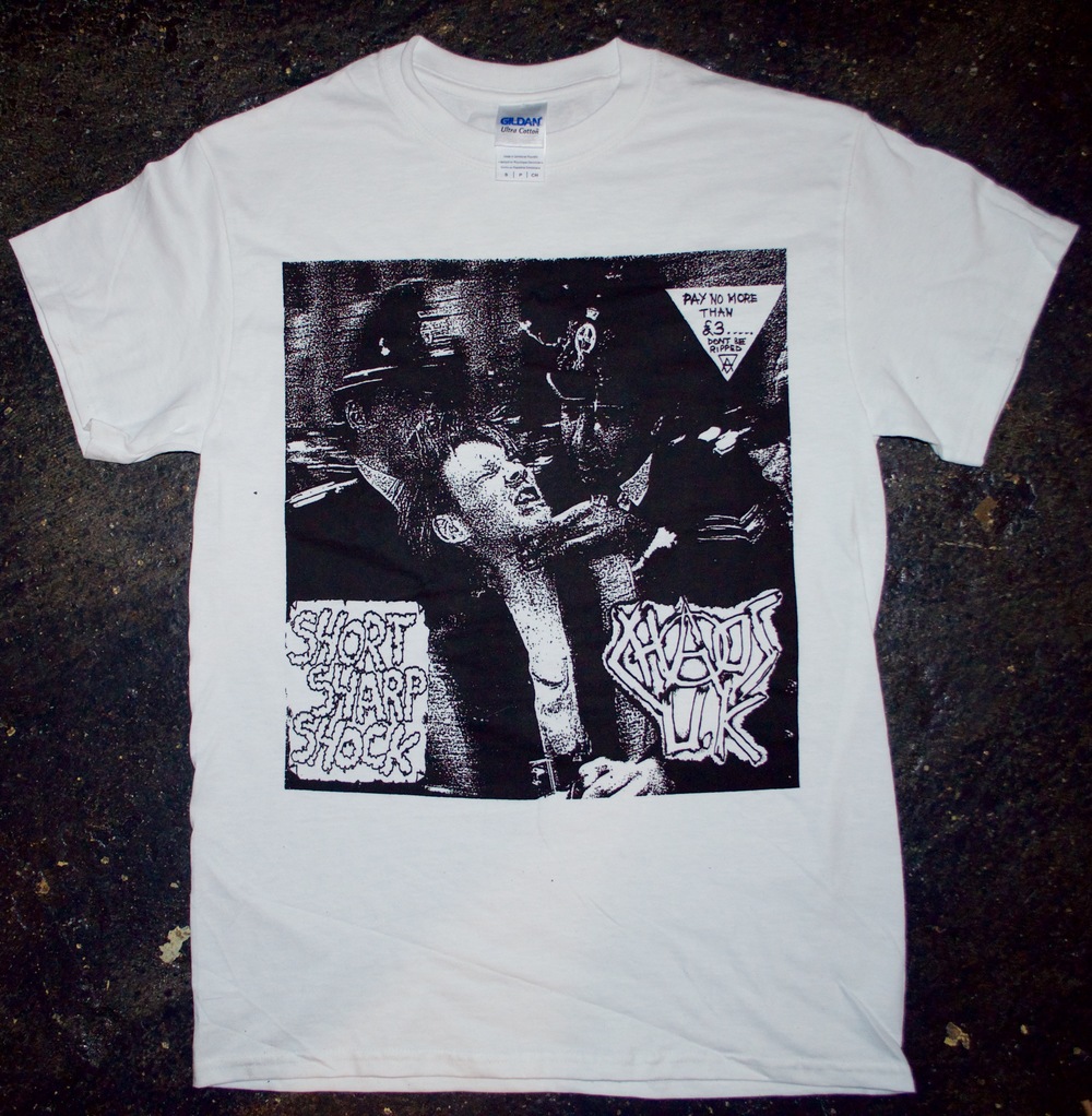 CHAOS UK バンド　ダメージTシャツ Chaos UK - 'Short Sharp Shock' T-Shirt · Side Two · Online
