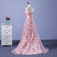 Pink tulle 3D flowers long prom dress, pink evening dress - Thumbnail 2