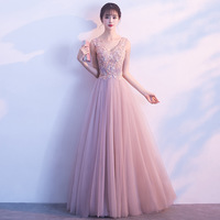 Pink v neck tulle lace prom dress, high low evening dress - Thumbnail 4
