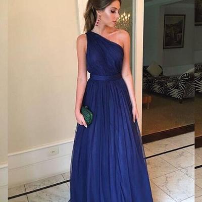 Elegant evening formal dresses 2019 navy blue one shoulder prom dresses floor length cheap celebrity party gowns plus size bridemaid dresses - Thumbnail 5