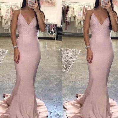 Spaghetti strips mermaid lace appliques prom dresses sweep train special occasion party gowns customized long vestidos de soiree  - Thumbnail 5