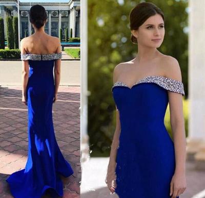 Royal Blue Mermaid Prom Dresses Dazzling Silver Beading Off Shoulder Long Formal Evening Dress Party Gown Vestidos De Fiesta